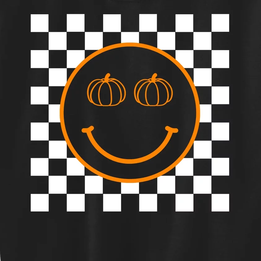 Pumpkin Smiley Retro Checkered Kids Sweatshirt