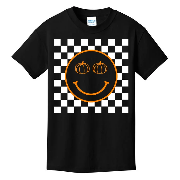 Pumpkin Smiley Retro Checkered Kids T-Shirt