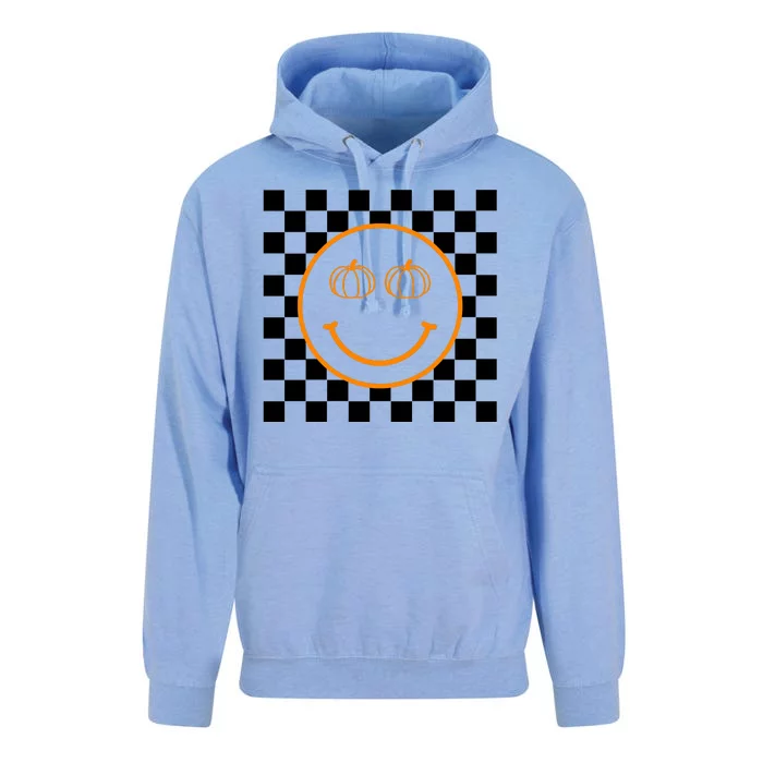 Pumpkin Smiley Retro Checkered Unisex Surf Hoodie