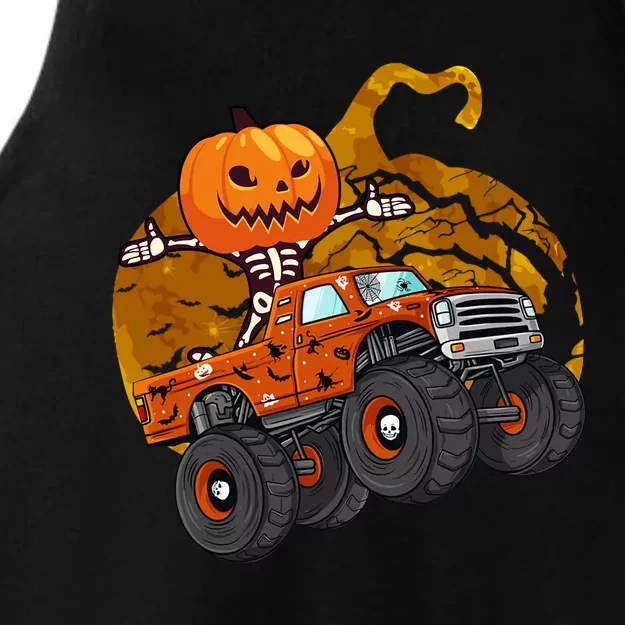 Pumpkin Skeleton Riding Monster Truck Halloween Great Gift Ladies Tri-Blend Wicking Tank