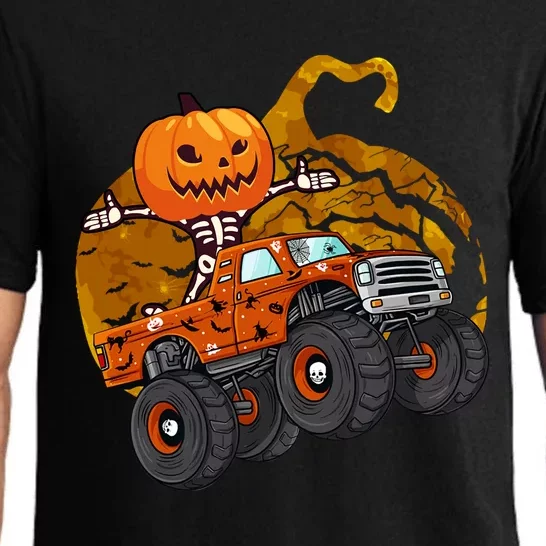 Pumpkin Skeleton Riding Monster Truck Halloween Great Gift Pajama Set