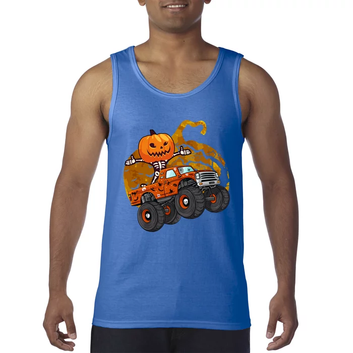 Pumpkin Skeleton Riding Monster Truck Halloween Great Gift Tank Top