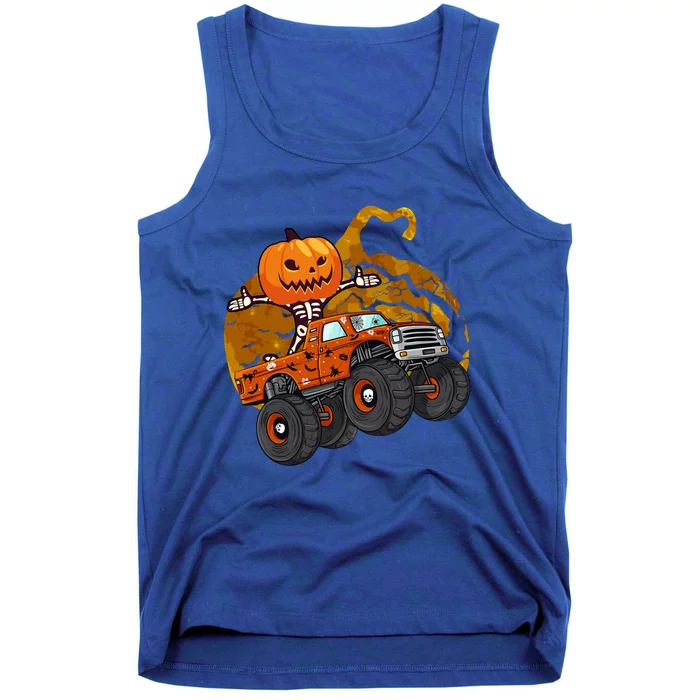 Pumpkin Skeleton Riding Monster Truck Halloween Great Gift Tank Top