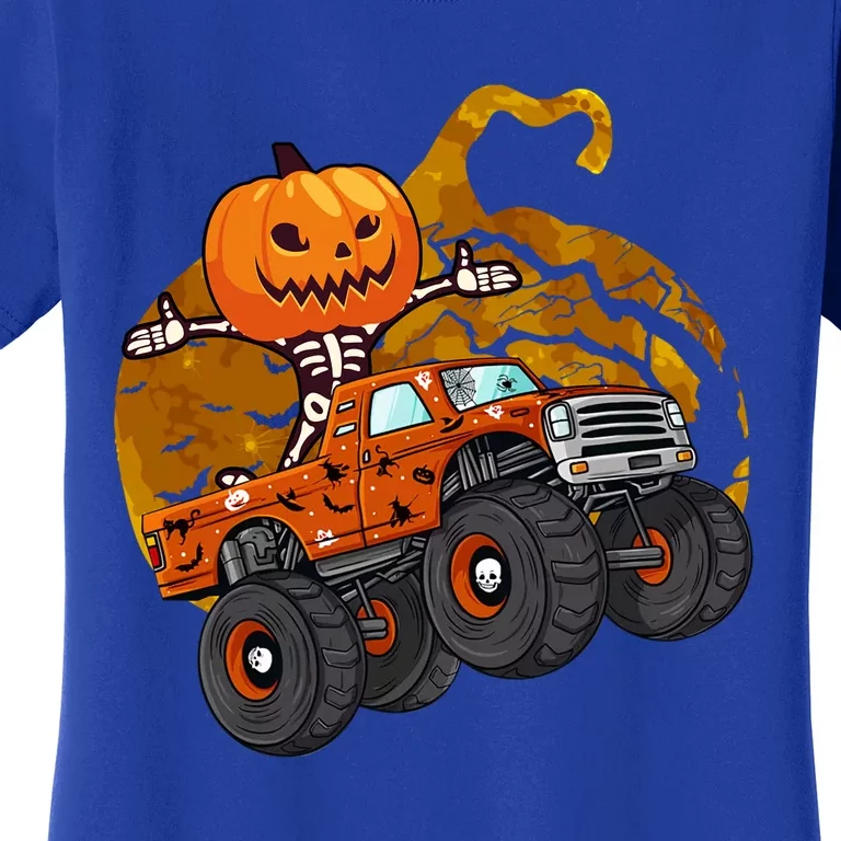 Pumpkin Skeleton Riding Monster Truck Halloween Great Gift Women's T-Shirt