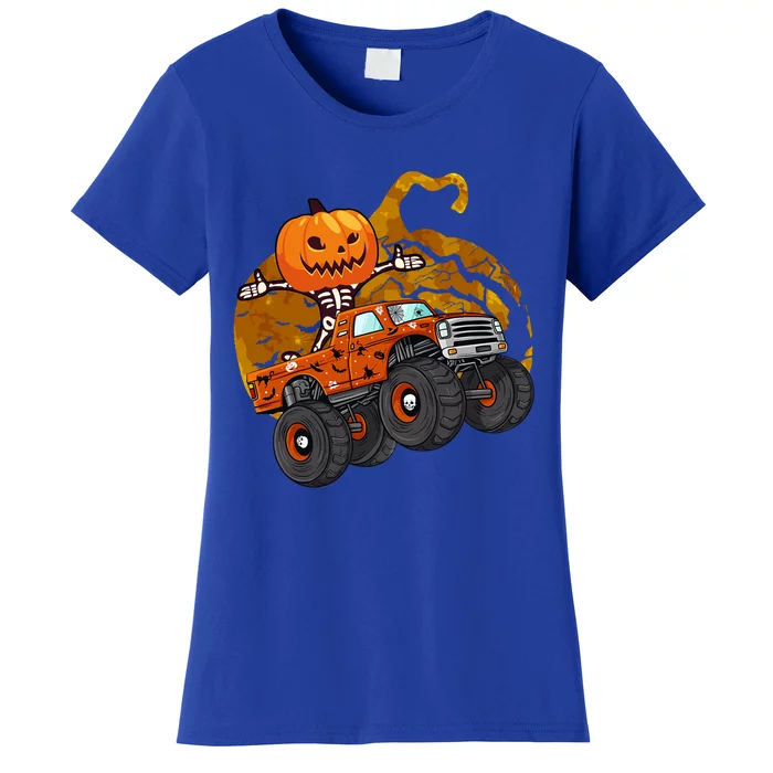 Pumpkin Skeleton Riding Monster Truck Halloween Great Gift Women's T-Shirt