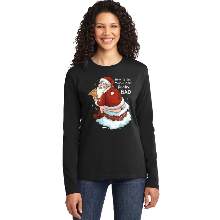 Pooping Santa Really Bad Naughty List Gift Christmas Ladies Long Sleeve Shirt