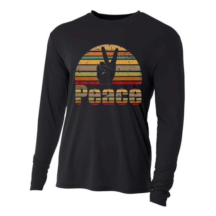 Peace Sign Retro Love 60s 70s Hippie Gift Cooling Performance Long Sleeve Crew