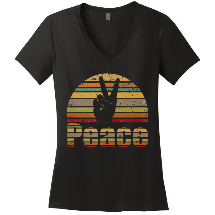 Peace Sign Retro Love 60s 70s Hippie Gift Women's V-Neck T-Shirt