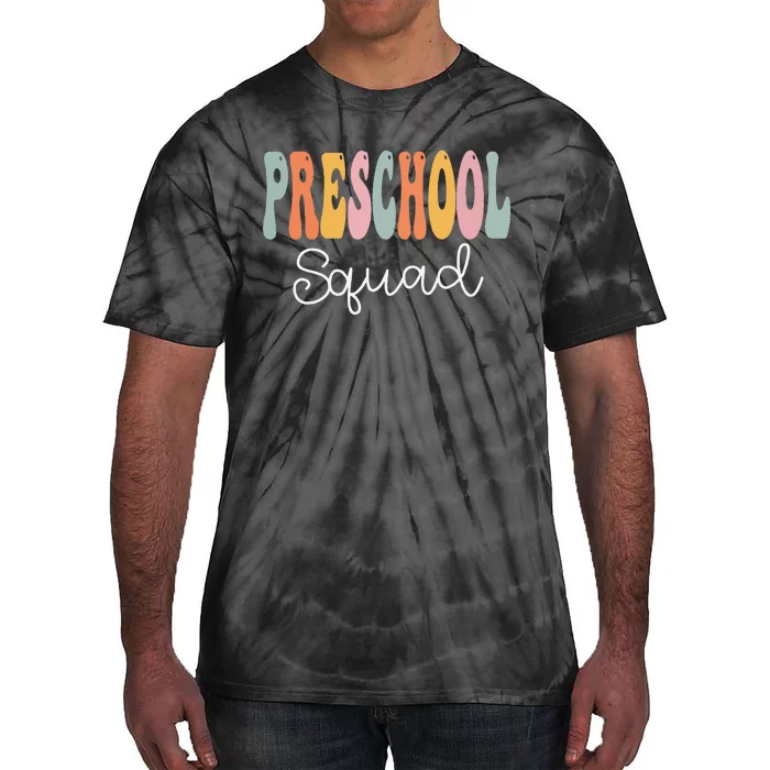 Preschool Squad Retro Groovy Women Happy First Day Of School Tie-Dye T-Shirt