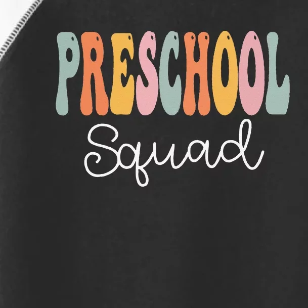 Preschool Squad Retro Groovy Women Happy First Day Of School Toddler Fine Jersey T-Shirt