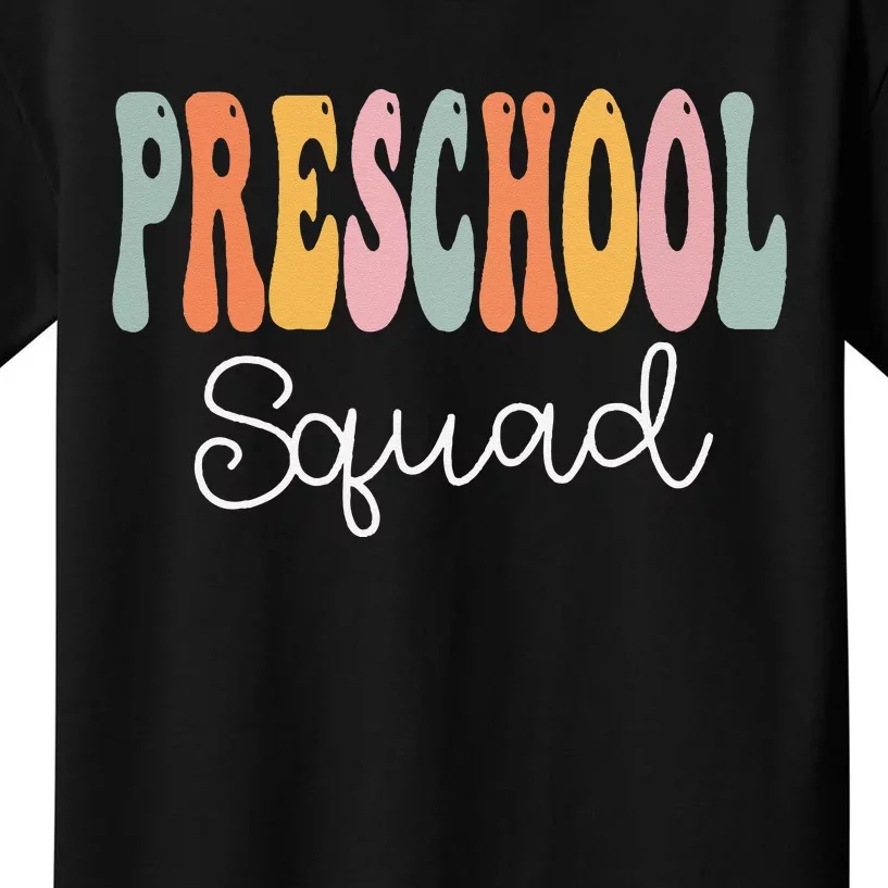 Preschool Squad Retro Groovy Women Happy First Day Of School Kids T-Shirt