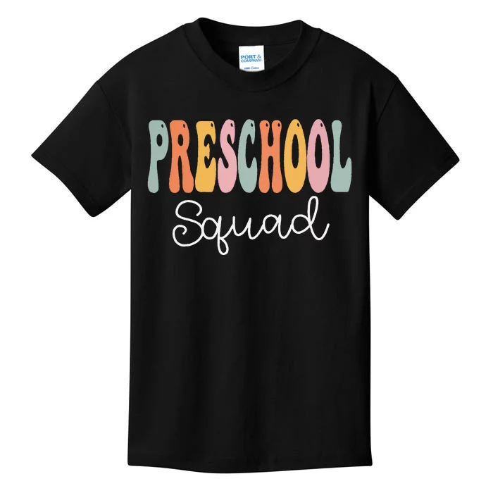 Preschool Squad Retro Groovy Women Happy First Day Of School Kids T-Shirt