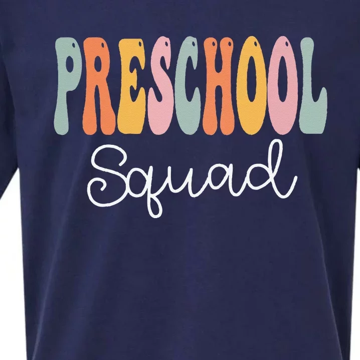 Preschool Squad Retro Groovy Women Happy First Day Of School Sueded Cloud Jersey T-Shirt