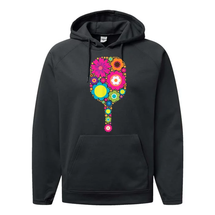 Pickleball Sports Racquet Racket Paddle Flowers Women Performance Fleece Hoodie