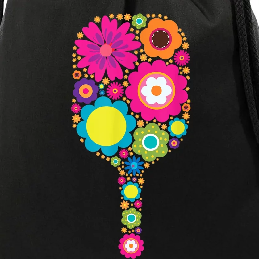 Pickleball Sports Racquet Racket Paddle Flowers Women Drawstring Bag