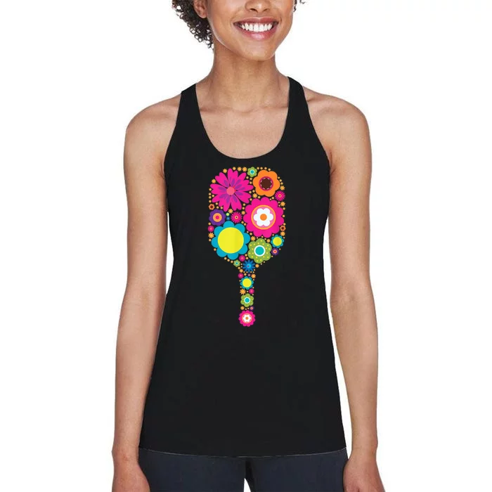 Pickleball Sports Racquet Racket Paddle Flowers Women Women's Racerback Tank