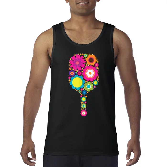 Pickleball Sports Racquet Racket Paddle Flowers Women Tank Top