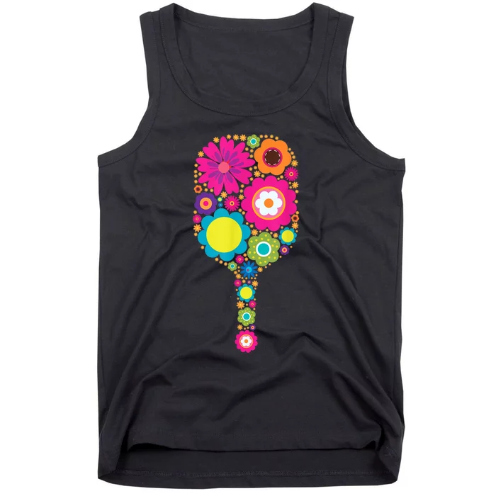 Pickleball Sports Racquet Racket Paddle Flowers Women Tank Top