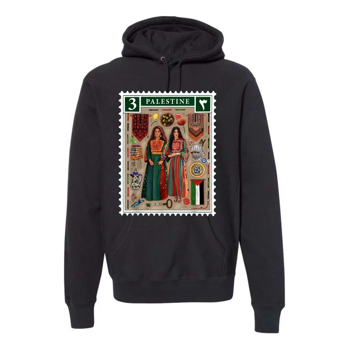 Palestine Stamp Retro Palestine Women Palestinian Flag Gaza Premium Hoodie