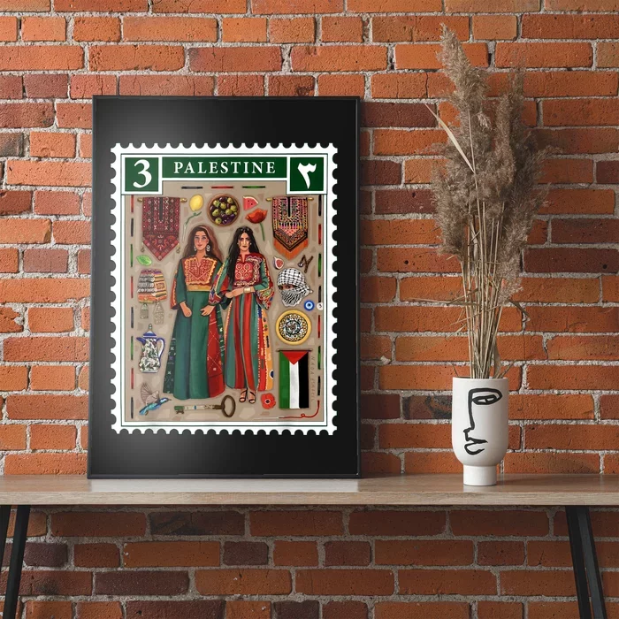 Palestine Stamp Retro Palestine Women Palestinian Flag Gaza Poster