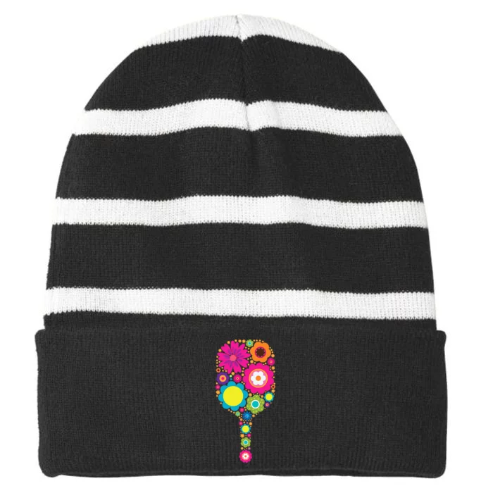 Pickleball Sports Racquet Racket Paddle Flowers Striped Beanie with Solid Band