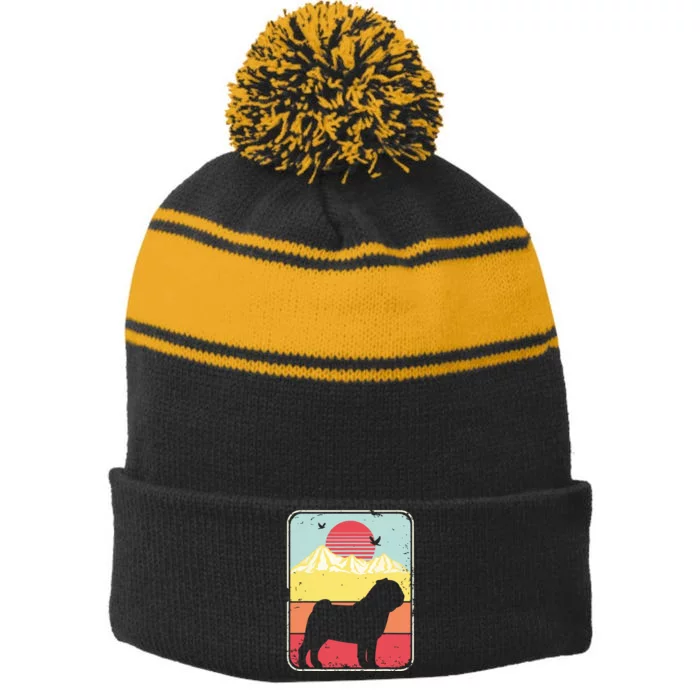 Pug Shirts Retro Style Stripe Pom Pom Beanie