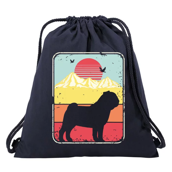 Pug Shirts Retro Style Drawstring Bag