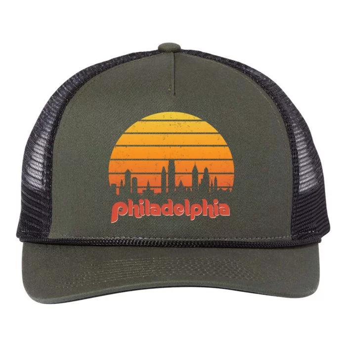 Philadelphia Skyline Retro Sunset Vintage Philly Retro Rope Trucker Hat Cap