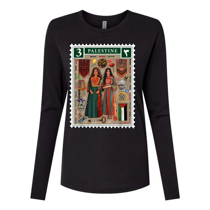 Palestine Stamp Retro Palestine Women Palestinian Flag Gaza Womens Cotton Relaxed Long Sleeve T-Shirt