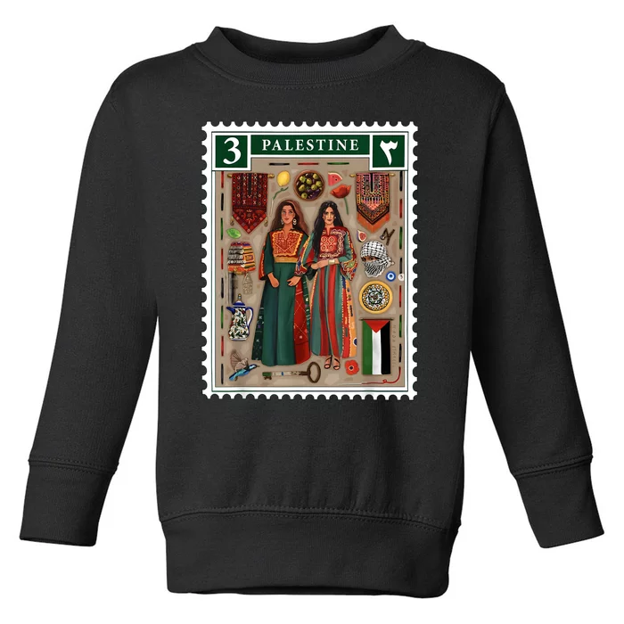 Palestine Stamp Retro Palestine Women Palestinian Flag Gaza Toddler Sweatshirt