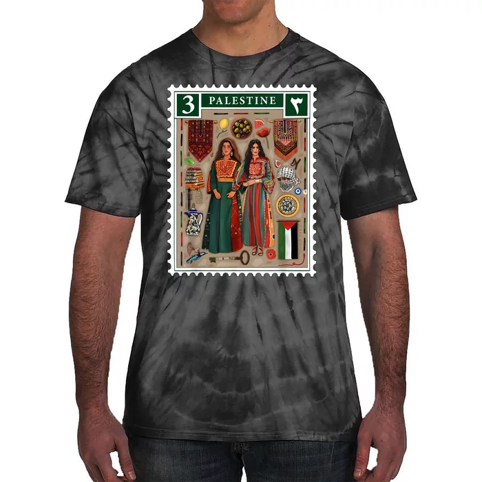 Palestine Stamp Retro Palestine Women Palestinian Flag Gaza Tie-Dye T-Shirt