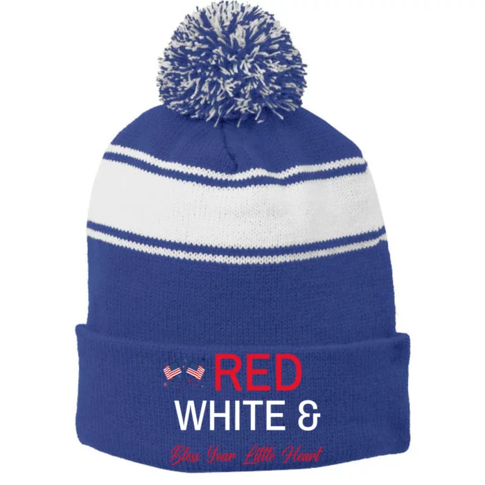 Patriotic Southern Red White And Bless Your Little Heart Funny Gift Stripe Pom Pom Beanie