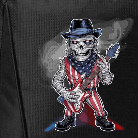 Patriotic Skeleton Rocker Guitar American Flag Halloween Gift City Backpack