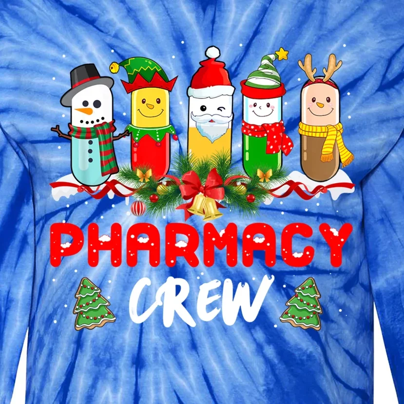 Pills Snow Reindeer Santa Claus Pharmacy Crew Christmas Gift Tie-Dye Long Sleeve Shirt