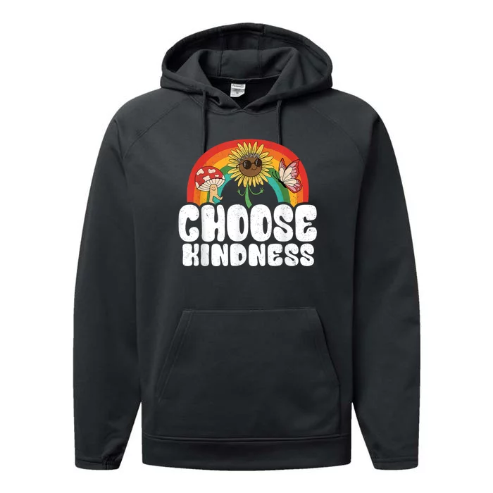 Positive Sunflower Rainbow Peace Butterfly Choose Kindness Performance Fleece Hoodie