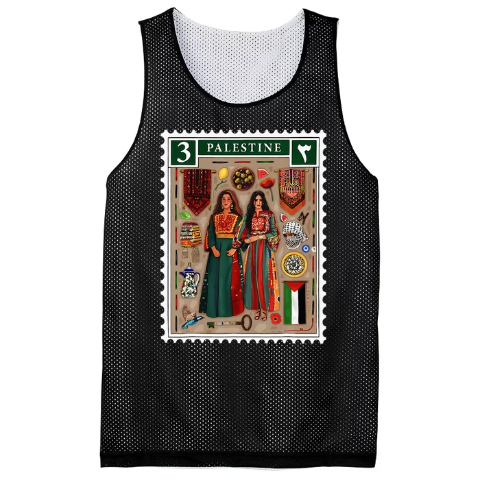 Palestine Stamp Retro Palestine Women Palestinian Flag Gaza Mesh Reversible Basketball Jersey Tank