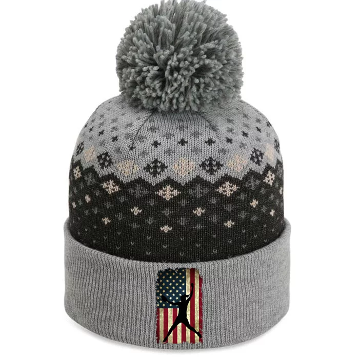 Pitcher Softball Stuff Usa Flag Cute Gift Softballism Gift The Baniff Cuffed Pom Beanie