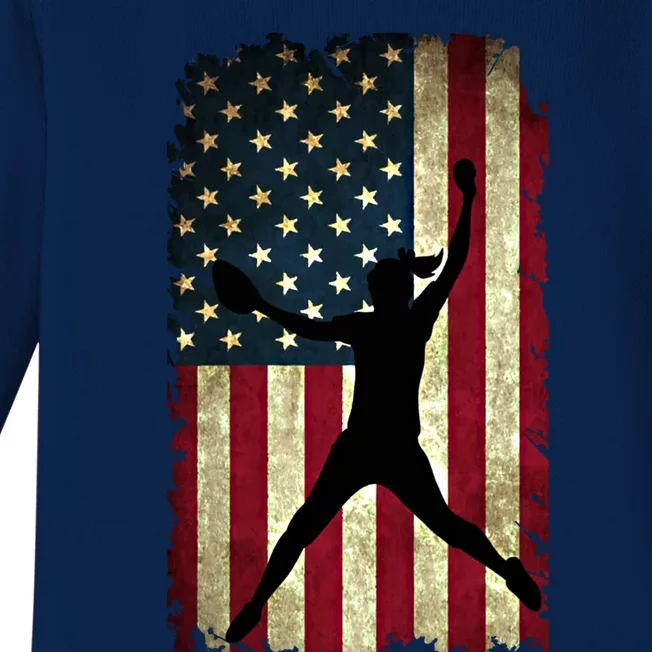 Pitcher Softball Stuff Usa Flag Cute Gift Softballism Gift Baby Long Sleeve Bodysuit