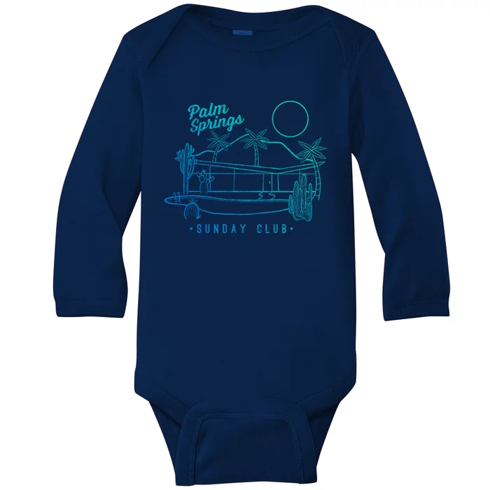 Palm Springs Sunday Club Simple Line Drawing Gift Baby Long Sleeve Bodysuit