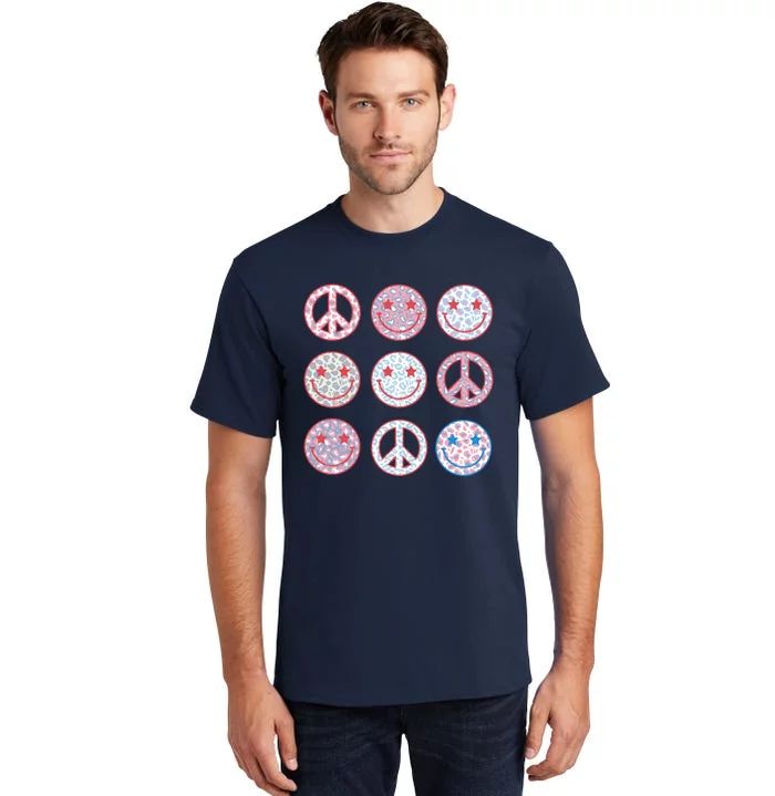 Peace Sign Smile Face, Fourth Of July Graphic, Plus Size Shirt For Men Women Boy Tall T-Shirt