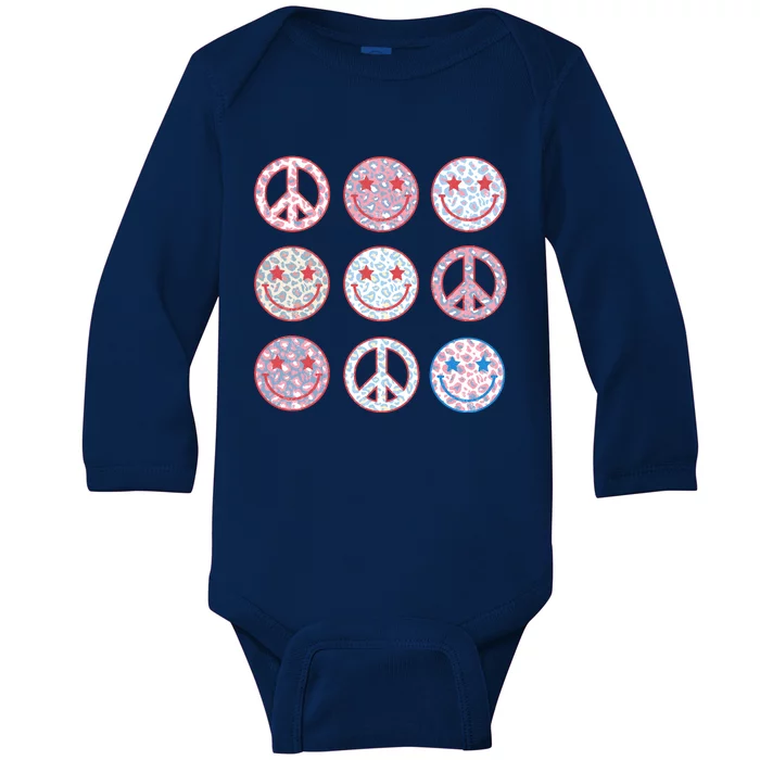 Peace Sign Smile Face, Fourth Of July Graphic, Plus Size Shirt For Men Women Boy Baby Long Sleeve Bodysuit