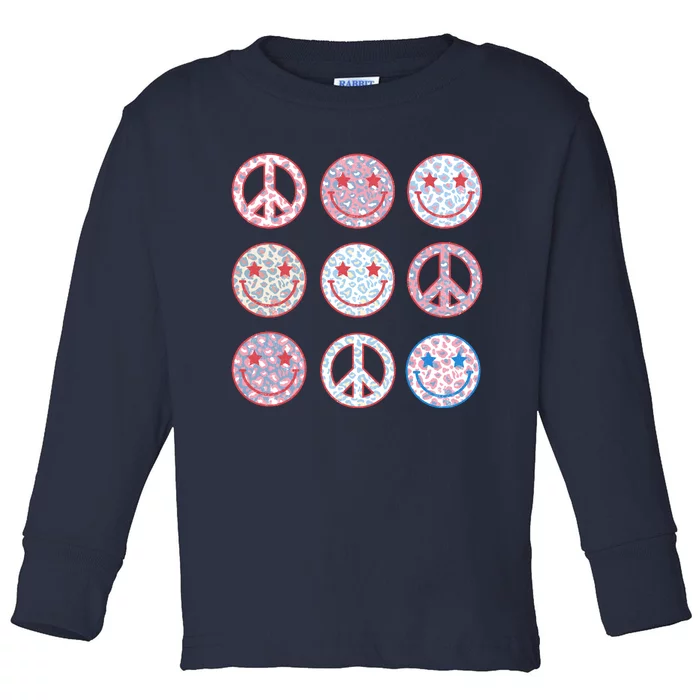 Peace Sign Smile Face, Fourth Of July Graphic, Plus Size Shirt For Men Women Boy Toddler Long Sleeve Shirt