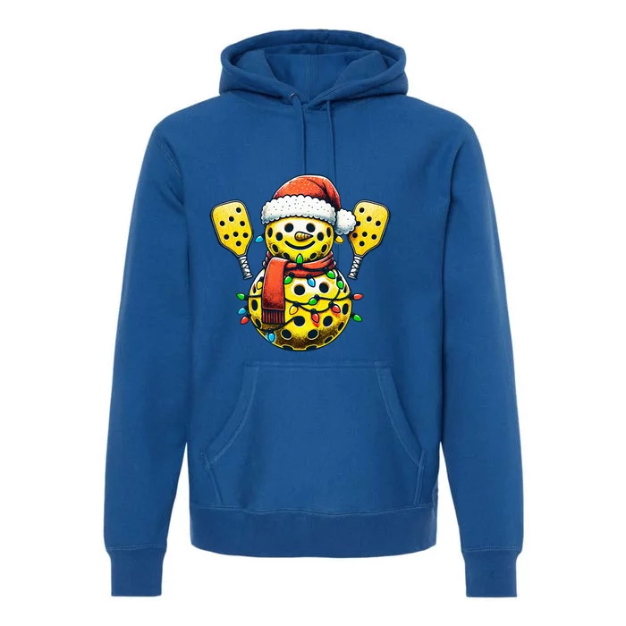 Pickleball Snowman Santa Hat Lights Christmas Pickleball Premium Hoodie