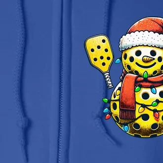 Pickleball Snowman Santa Hat Lights Christmas Pickleball Full Zip Hoodie