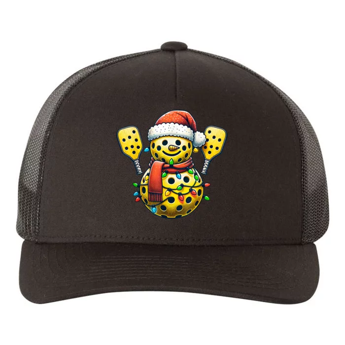 Pickleball Snowman Santa Hat Lights Christmas Pickleball Yupoong Adult 5-Panel Trucker Hat