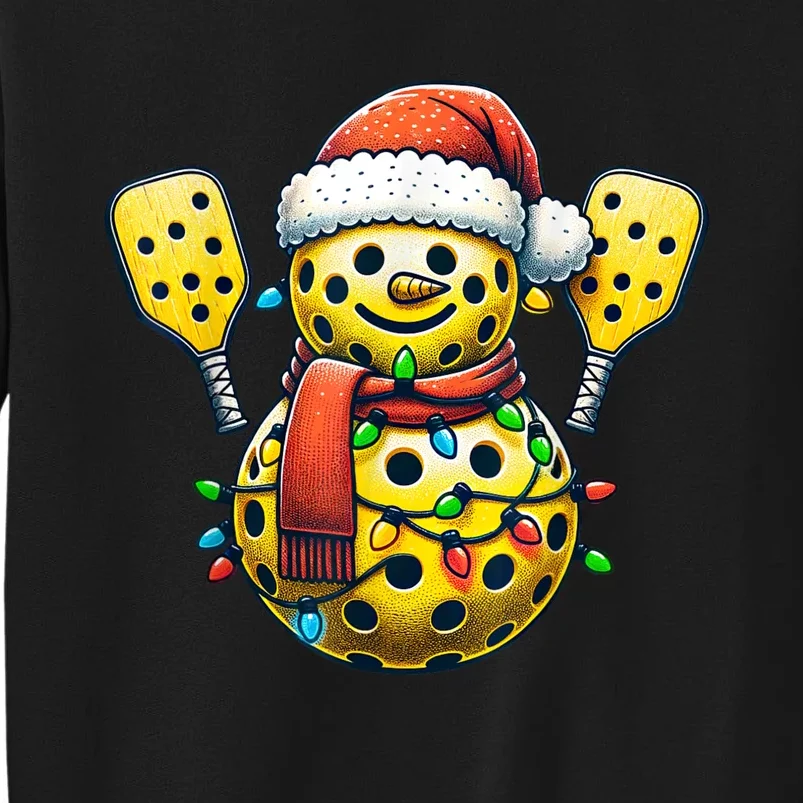 Pickleball Snowman Santa Hat Lights Christmas Pickleball Tall Sweatshirt