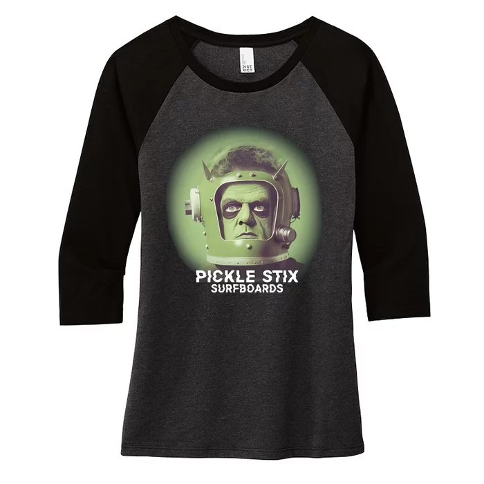 Pickle Stix Surfboards Spaceman Women's Tri-Blend 3/4-Sleeve Raglan Shirt