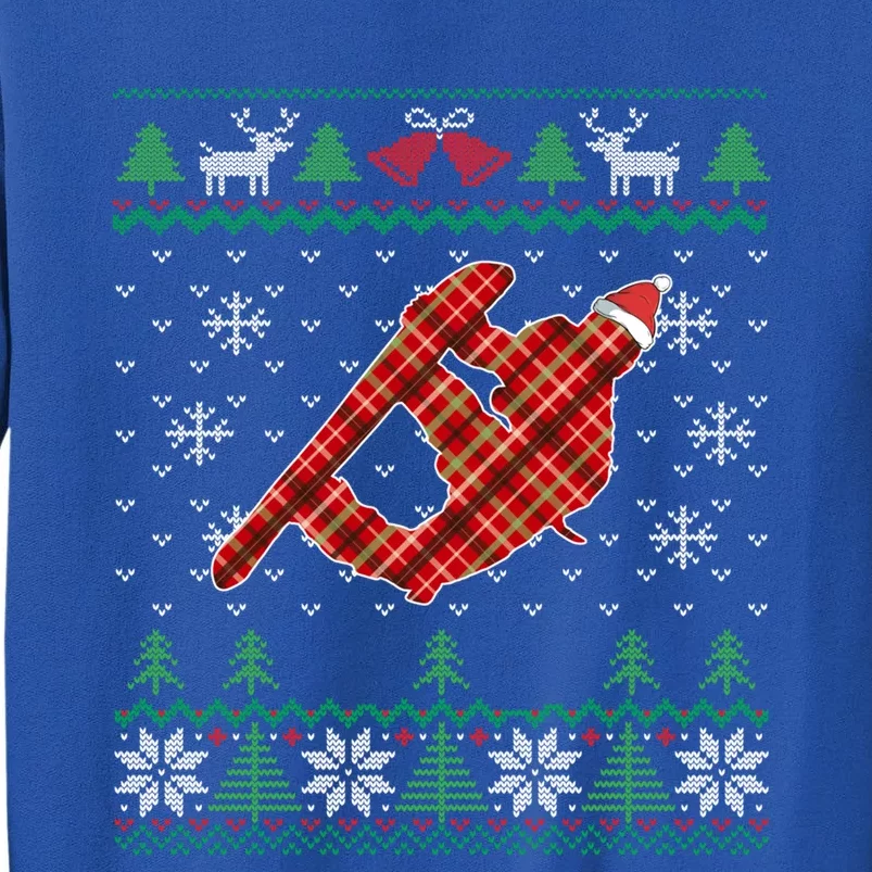 Plaid Snowboarder Santa Hat Snowboarding Dad Ugly Christmas Gift Sweatshirt