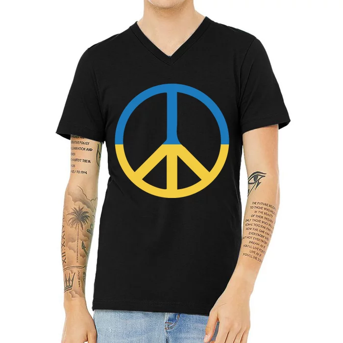 Peace Sign Stand With Ukraine Supporting Ukrainians V-Neck T-Shirt