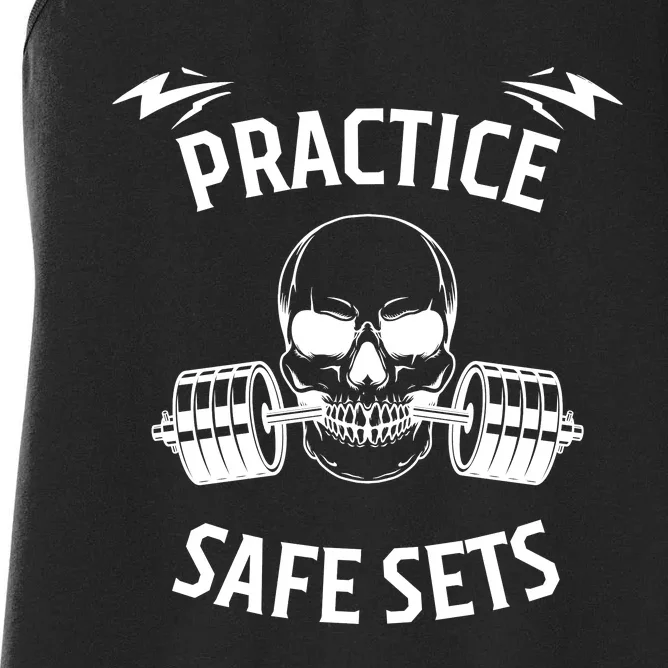 Practice Safe Sets Gym Workout Meme Fitness Lifting Joke Women's Racerback Tank